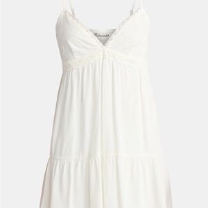 No Boundaries XXL (20) Woven Eyelet Mini Dress with Crochet Trim  Winter White